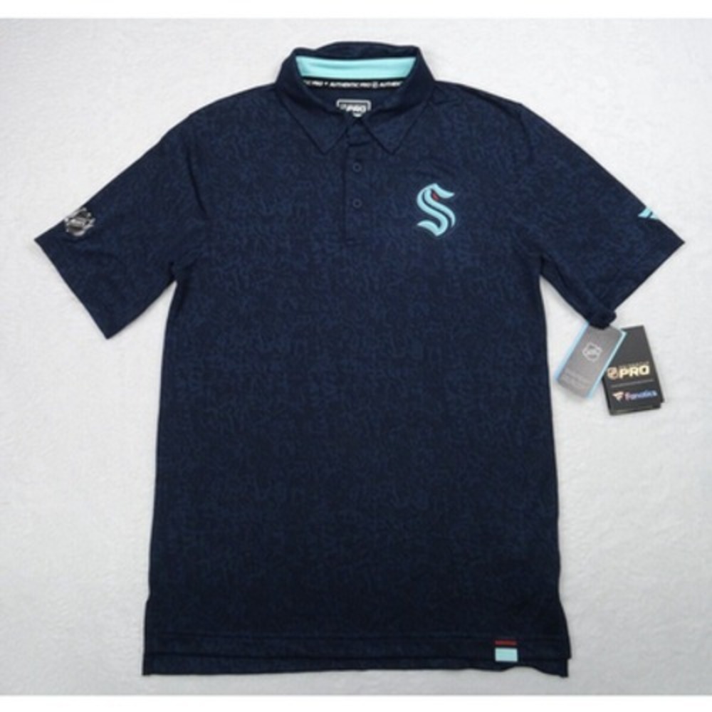 Fanatics Seattle Kraken Mens Shirt Size Small Blue Jacquard Polo NHL Pro SS NWT